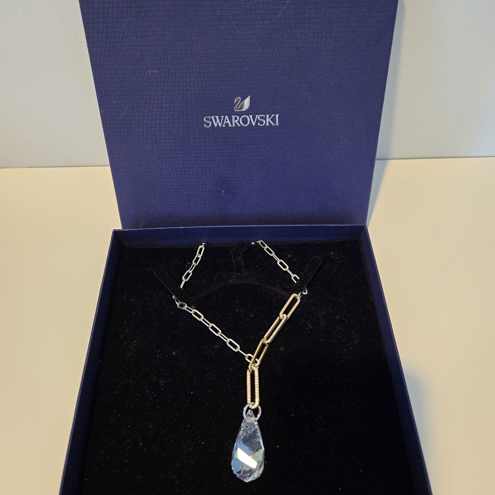 Swarovski Gold and Silver Necklace with Crystal Pendant